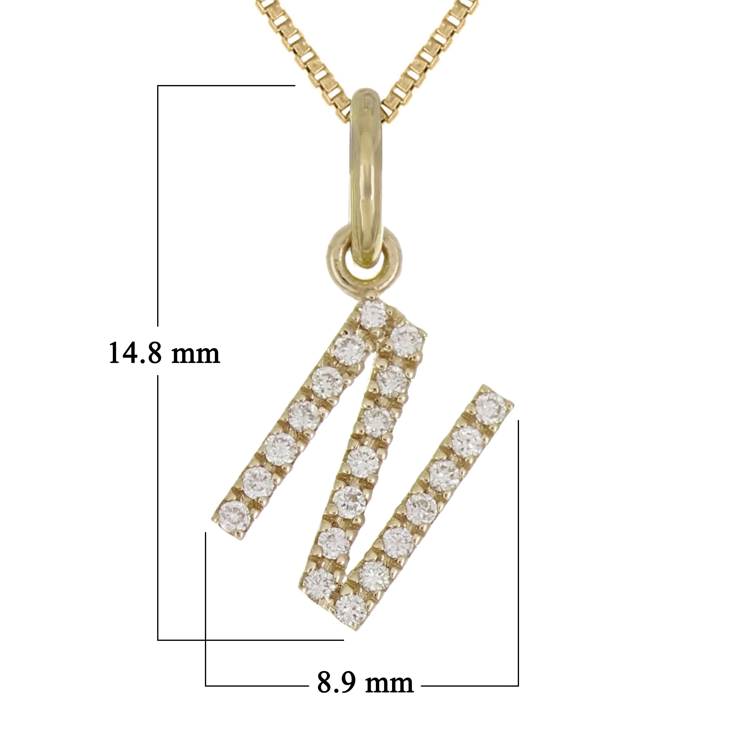 14k Yellow Gold Diamond Initial Letter N Charm Pendant Necklace 18" - Letter N,Yellow