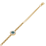 Italian 14k Yellow Gold Double Cuban Chain Evil Eye Charm Bracelet 7.5" 3 grams