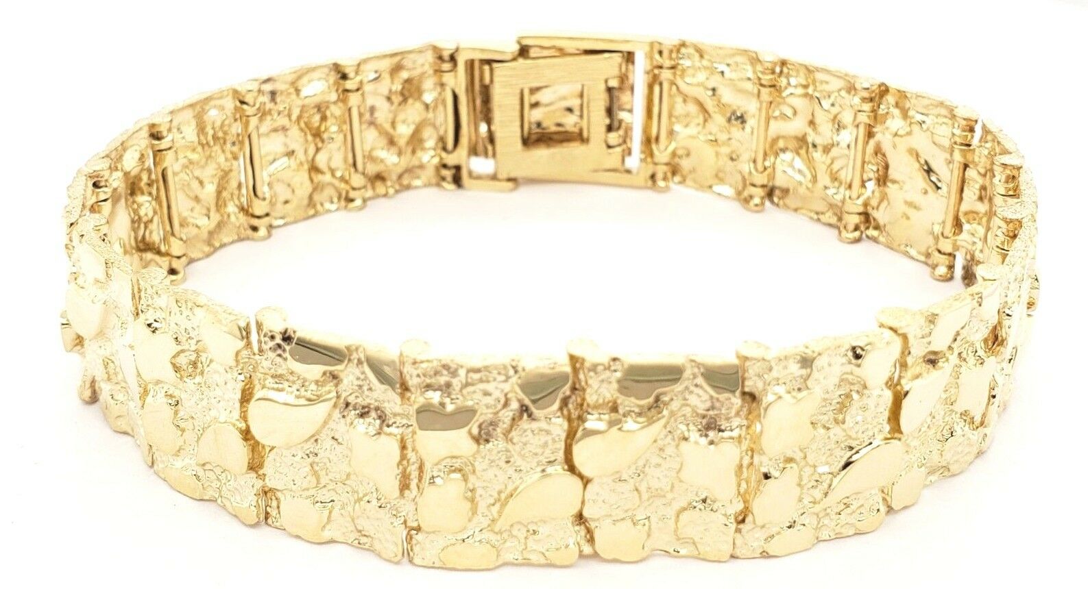 14k Yellow Gold Nugget Bracelet Adjustable 7.5" - 8" 15.5mm 39 grams