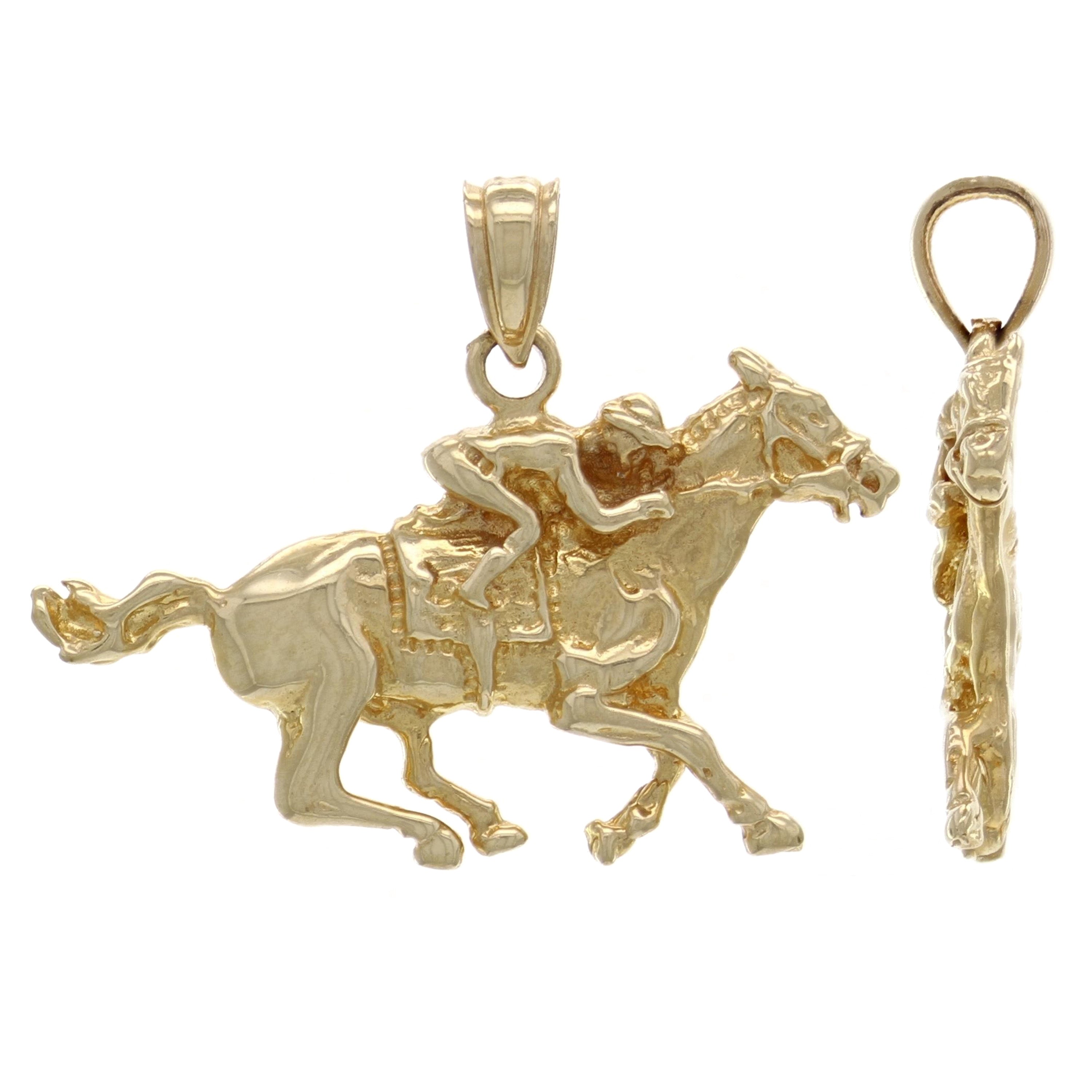 14k Yellow Gold Solid Running Jockey Horse Charm Pendant 3 grams - Yellow