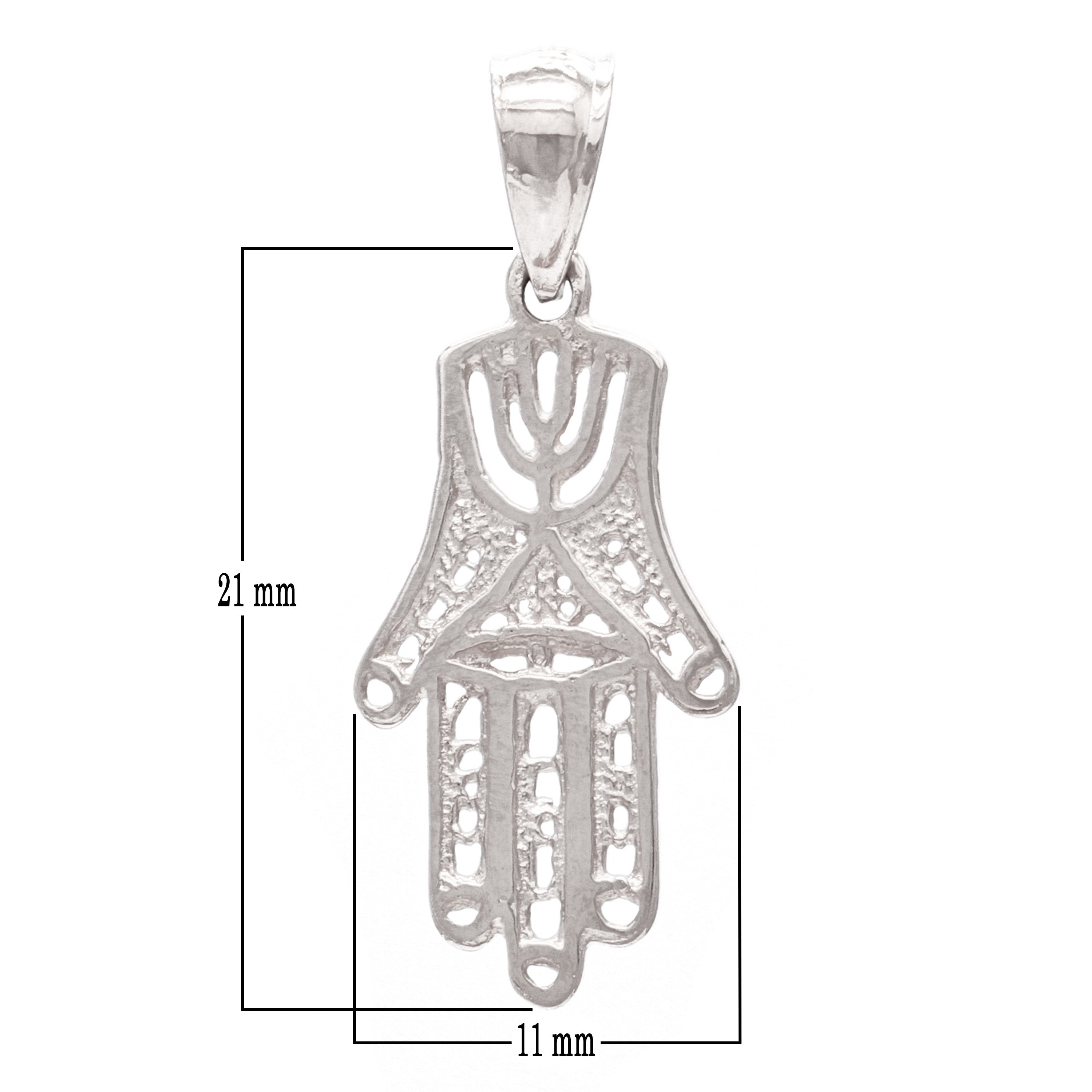 14k White Gold Hand Of Fatima Hamsa Charm Pendant 1gram - White