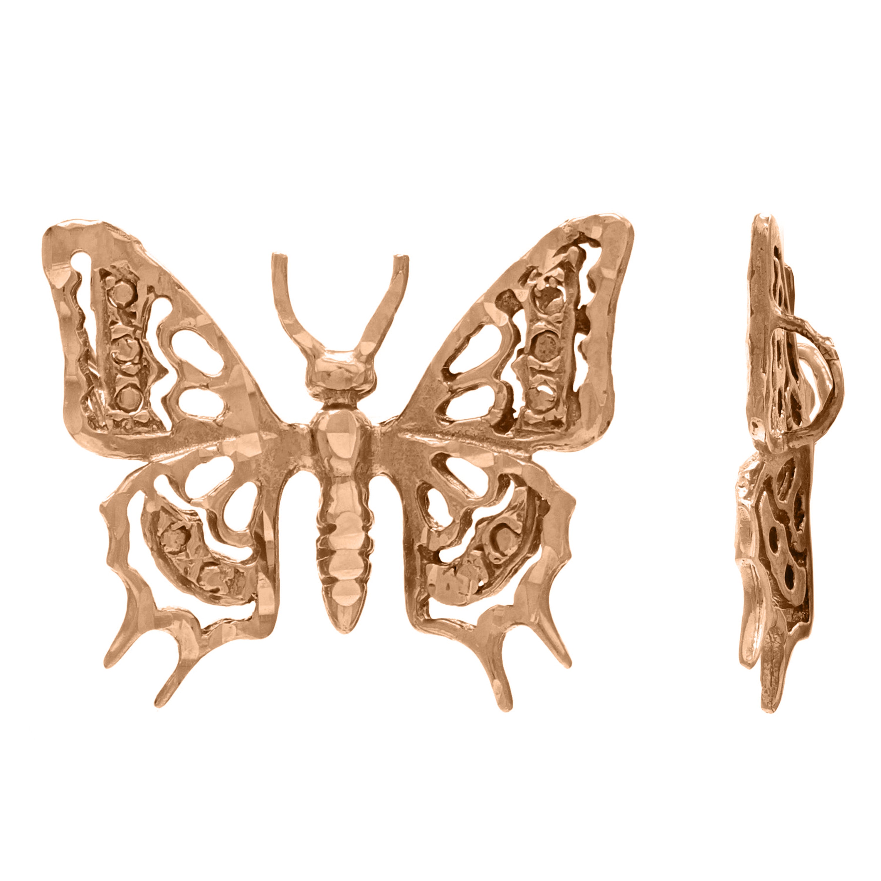 14k Rose Gold Diamond Cut Butterfly Charm Pendant 2 grams - Rose