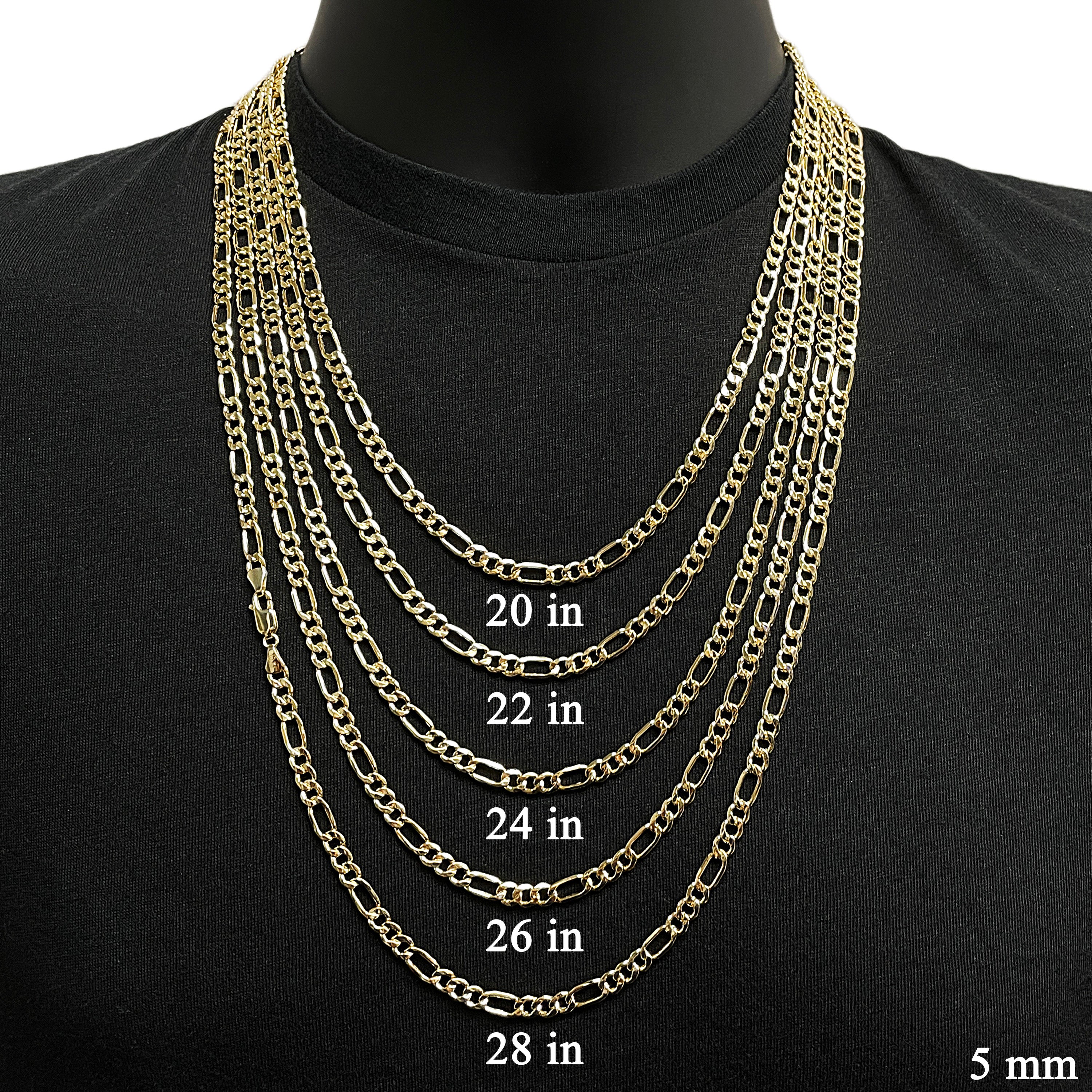 Italian 10k Yellow Gold Hollow Figaro Chain Necklace 20" 5mm 7.6 grams - 20" 7.6 grams