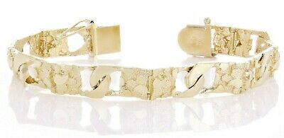 10k Yellow Gold Solid Cuban & Nugget Link Bracelet 7.5" 9mm 17.5 grams