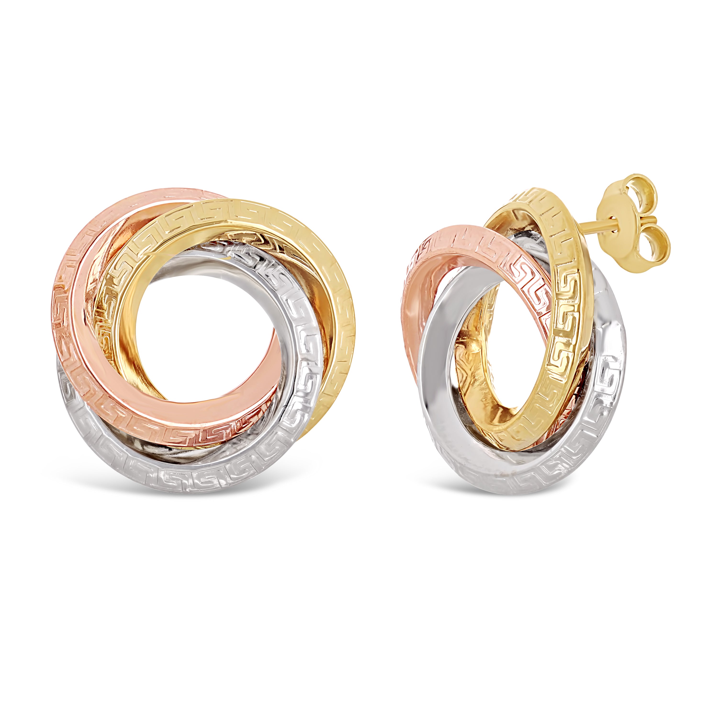 Italian 14k Yellow White or Rose Gold Knife Edge Greek Key Love Knot Earrings