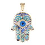 Italian 14k Yellow Gold Blue Enamel Hamsa Hand Charm Pendant 29mmx16.8mm 0.8g - Large