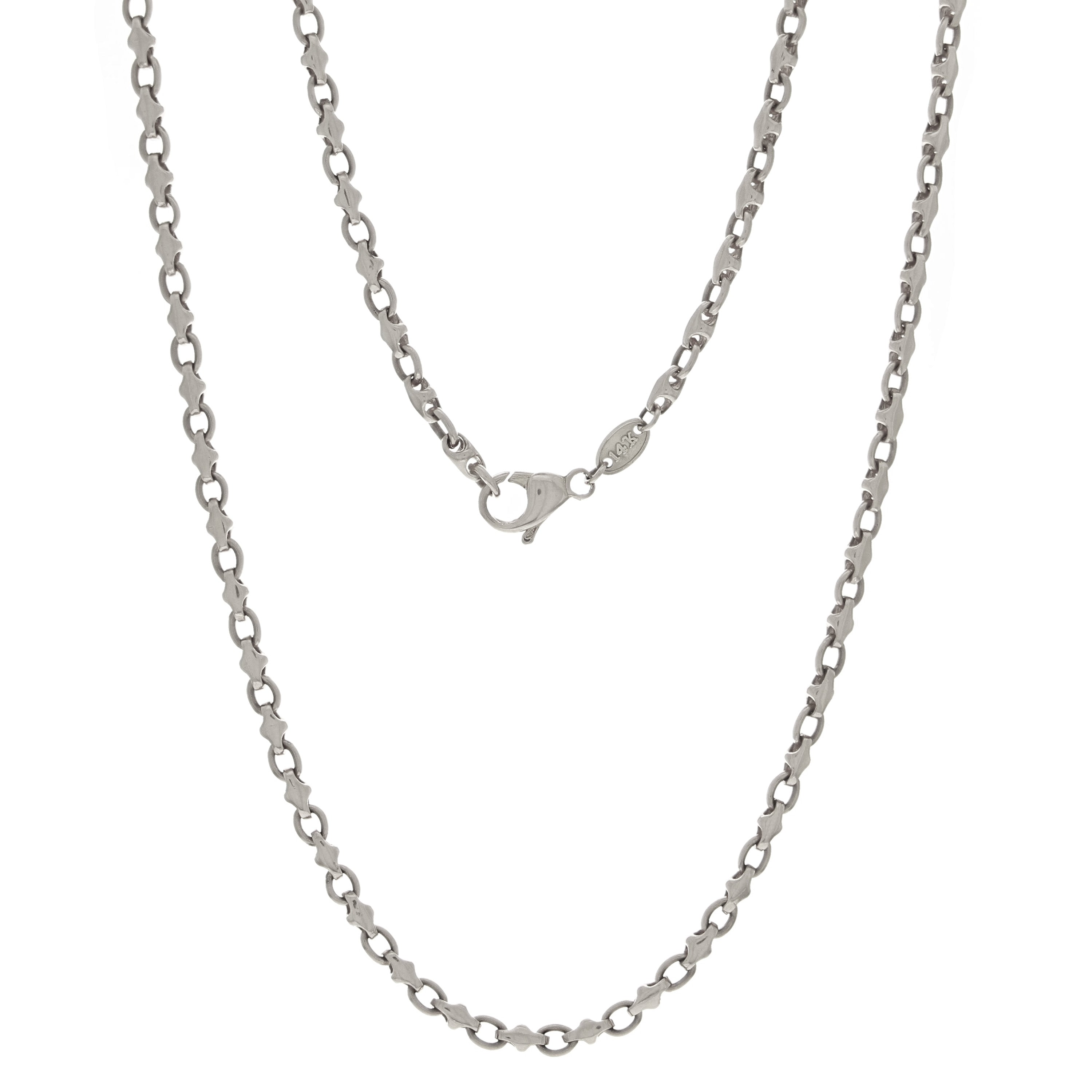 14k White Gold Solid Handmade Fashion Link Necklace 22" 4mm 28.6 grams