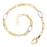 Italian 14k Two Tone Gold Ball Bead & Paper Clip Link Bracelet 7.5" 3.2 grams