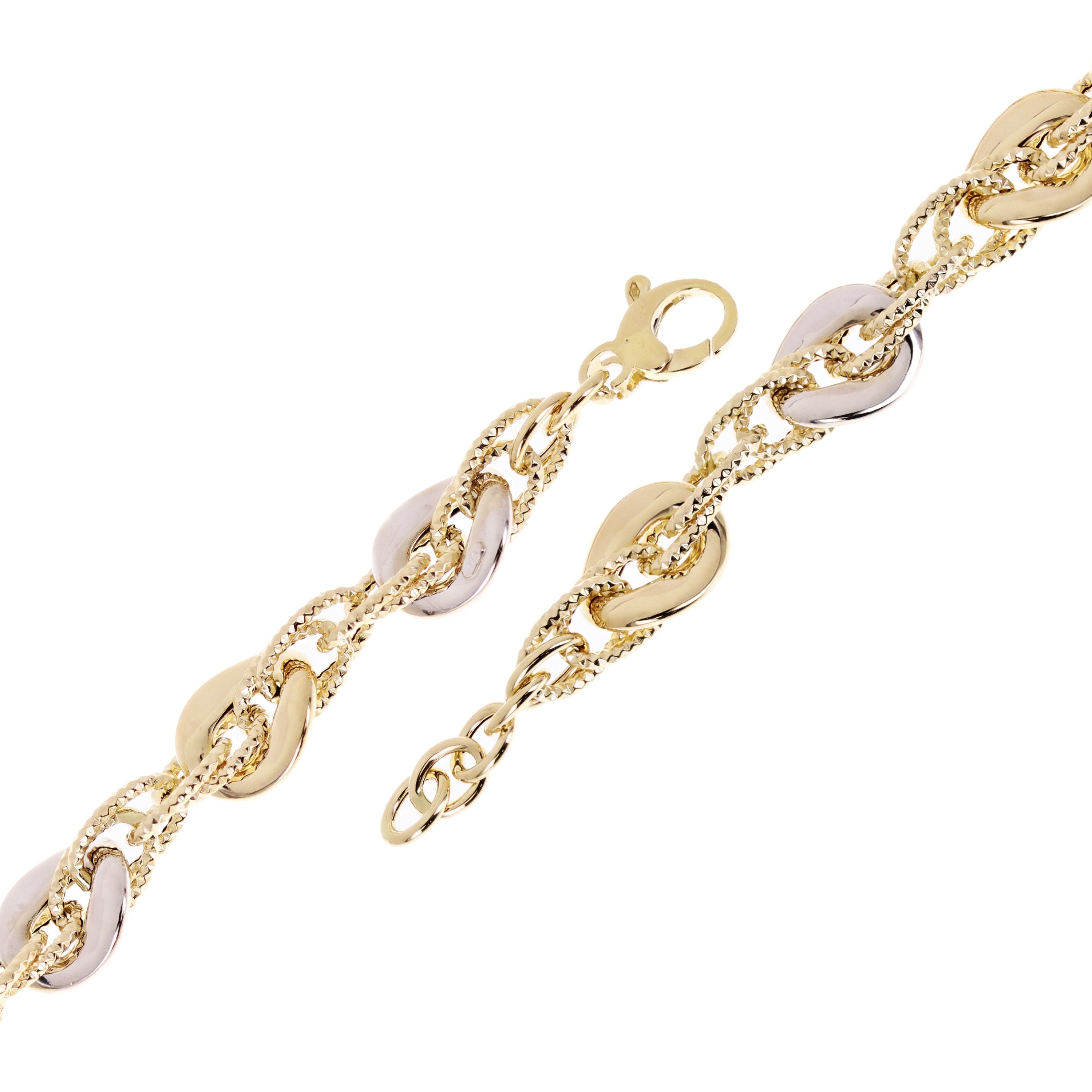 Italian 14k Yellow & White Gold Hollow Fancy Link Charm Bracelet 8.5" 11mm 9.2g