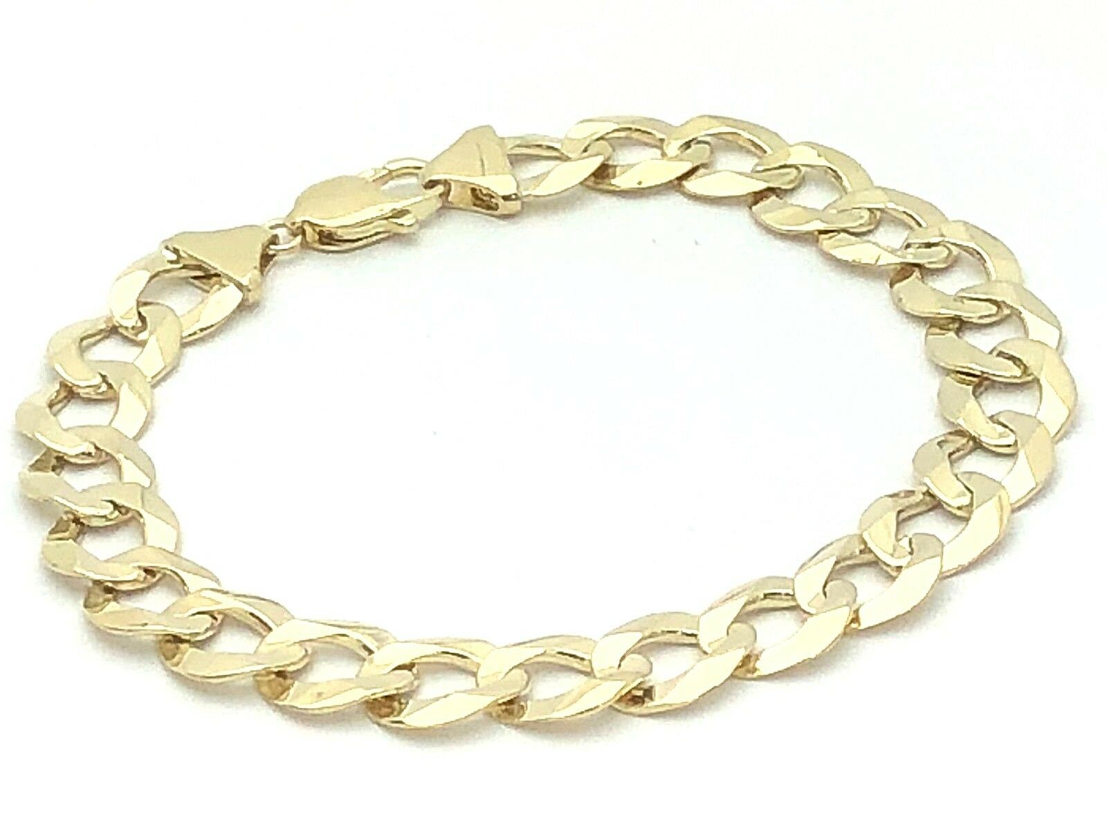 Men's 14k Solid Yellow Gold Flat Cuban Link Chain Bracelet 8.5" 11.5mm- 24 grams