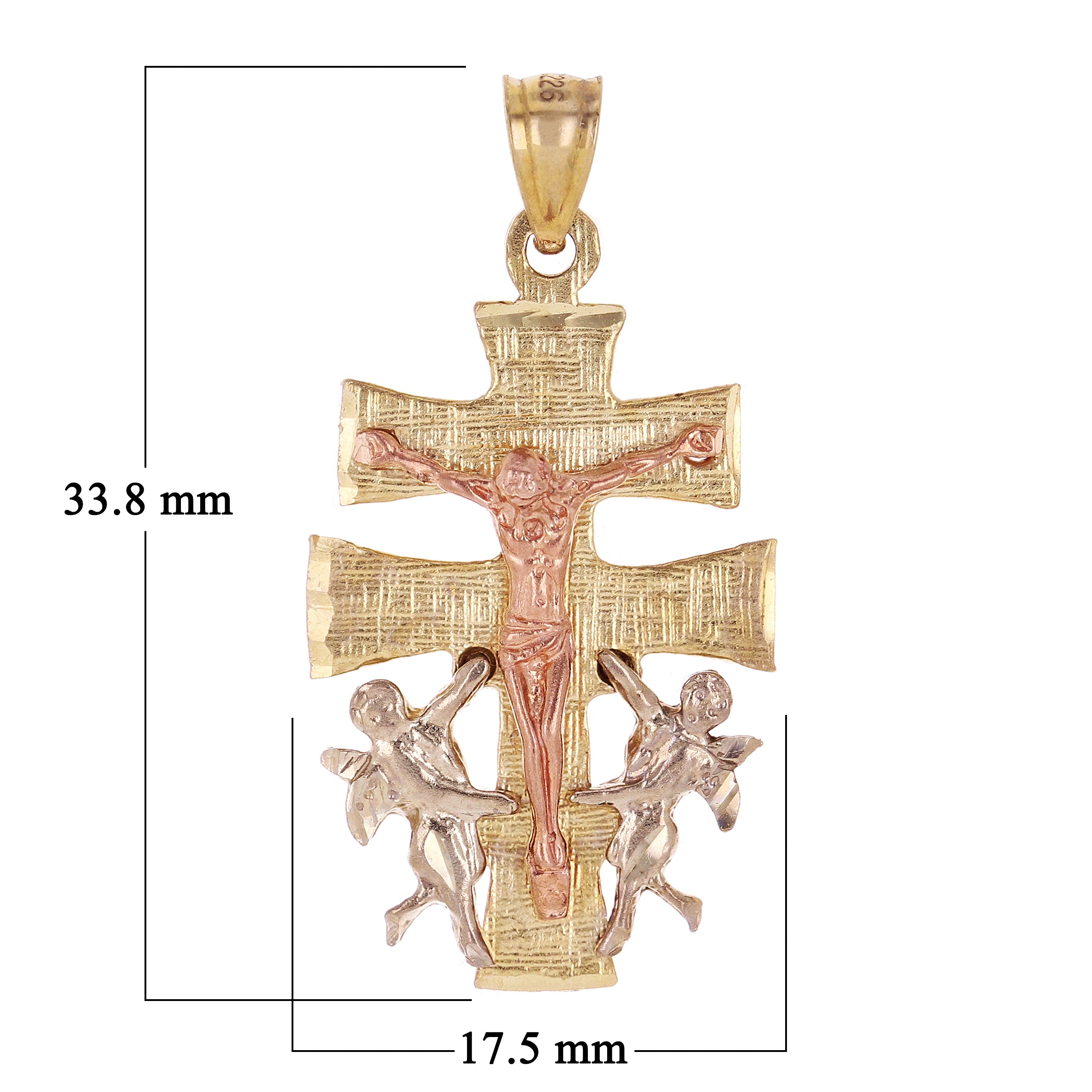 14k Tri Color Gold Caravaca Crucifix Cross Charm Pendant 1.3" 3.4 grams