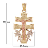 14k Tri Color Gold Caravaca Crucifix Cross Charm Pendant 1.3" 3.4 grams
