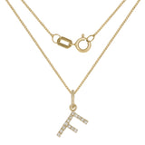 14k Yellow Gold Diamond Initial Letter F Charm Pendant Necklace 18" - Letter F,Yellow