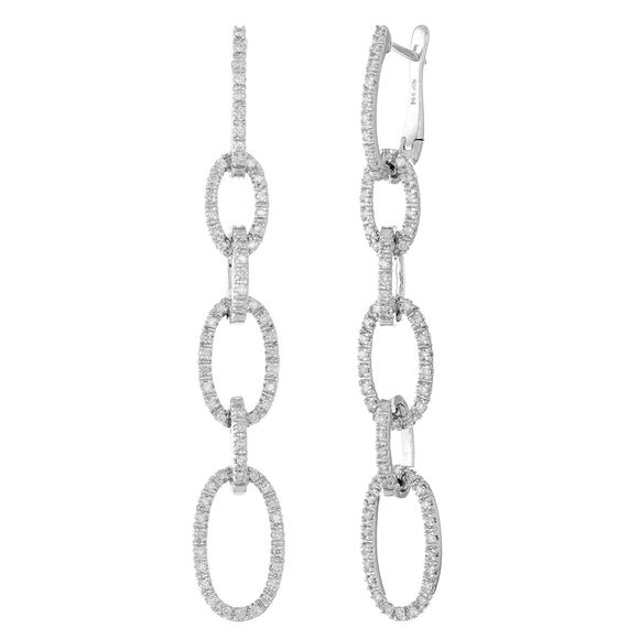 14k White Gold 0.75ctw Diamond Huggie Hoop Circle Drop Earrings