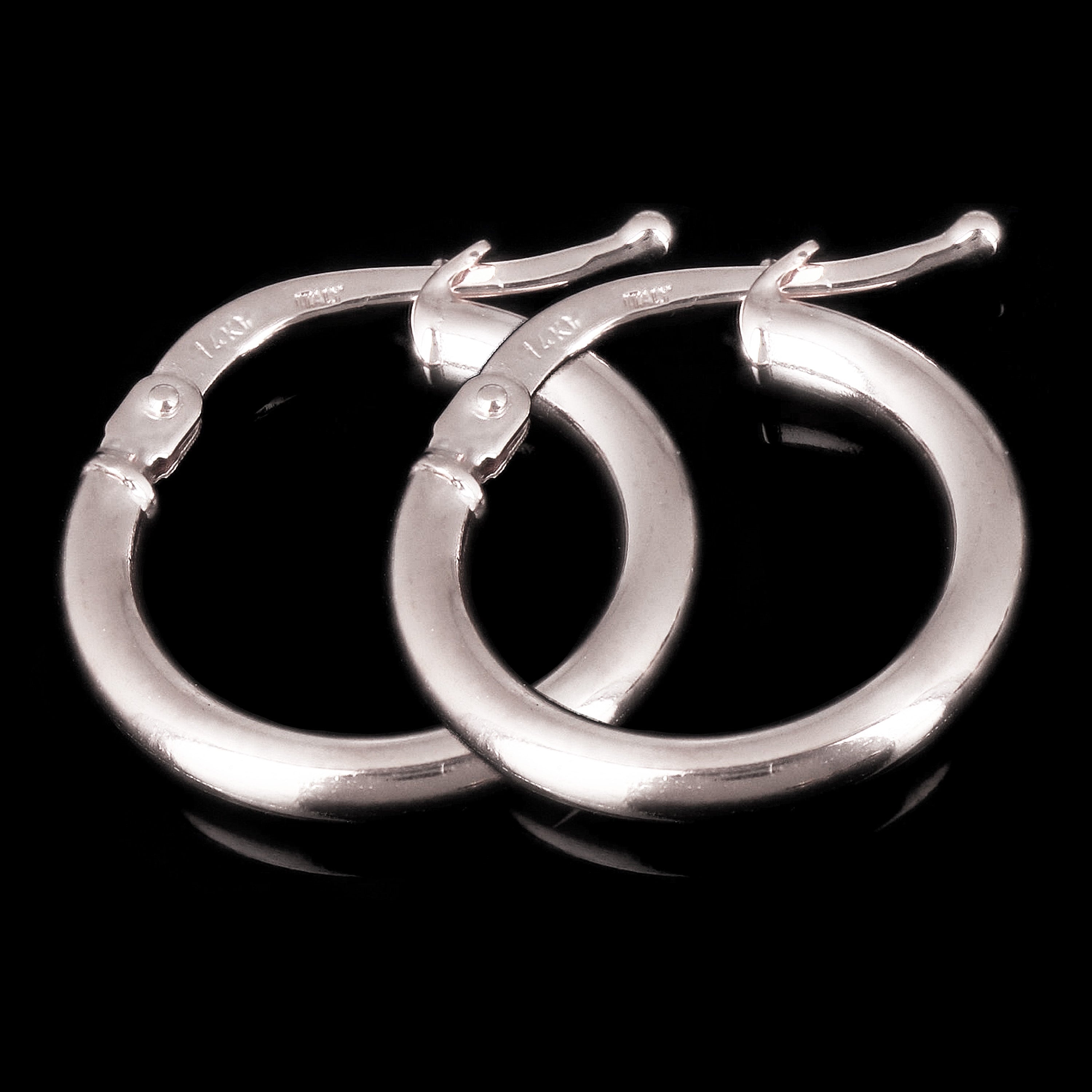 Italian 14k White Gold High Polished Plain Hollow Hoop Earrings 15.4 x 2mm 1gram - White,Size 0.5" 1 grams