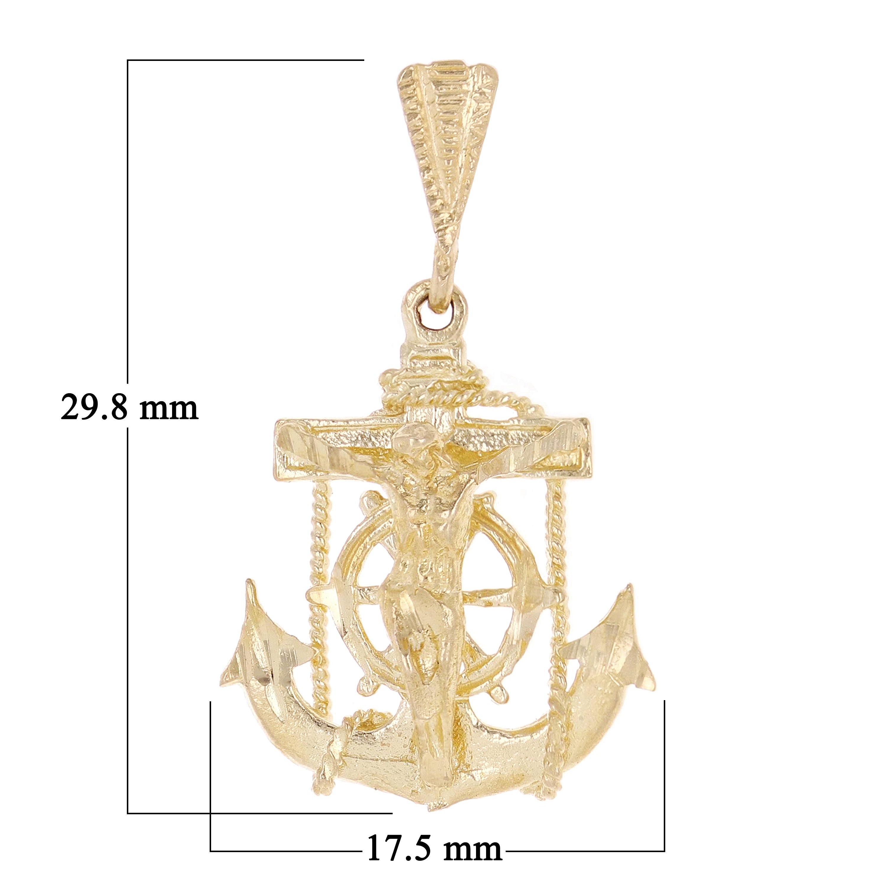 14k Yellow Gold Jesus Christ Crucifix Mariner Anchor Charm Pendant 1.2" 2.2 gram