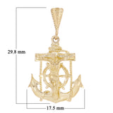 14k Yellow Gold Jesus Christ Crucifix Mariner Anchor Charm Pendant 1.2" 2.2 gram
