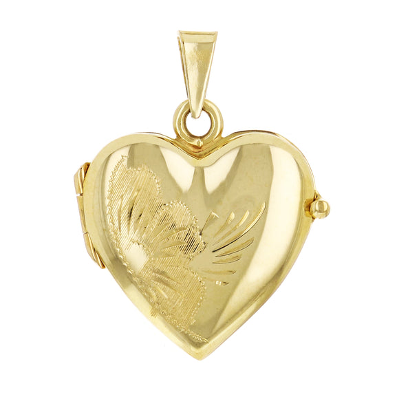 14k Yellow Gold Love Heart Locket with Flower Design Charm Pendant 3.8grams