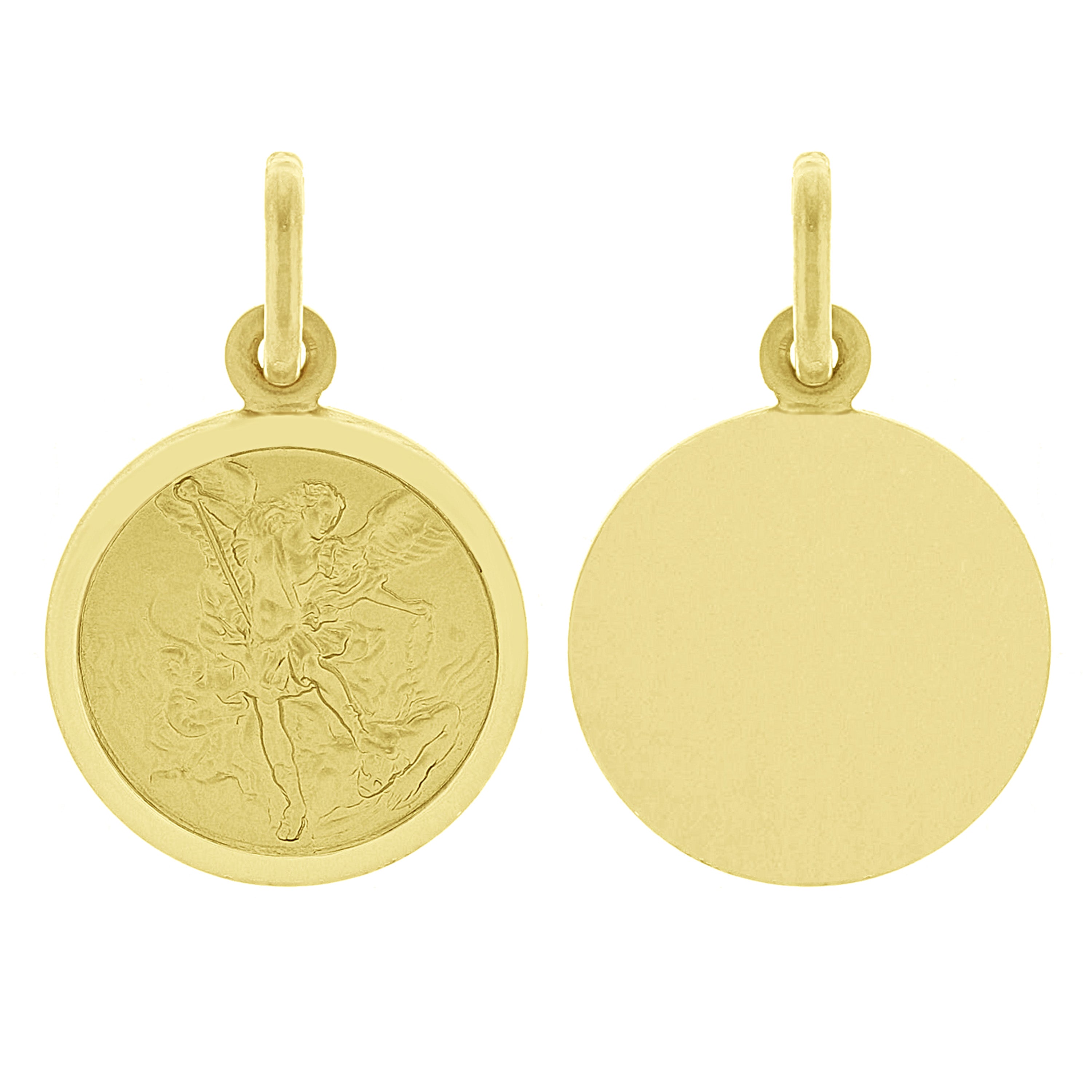 Italian 14k Yellow Gold Saint Michael Medal Charm Pendant 23.5mm x 15mm 2.2grams