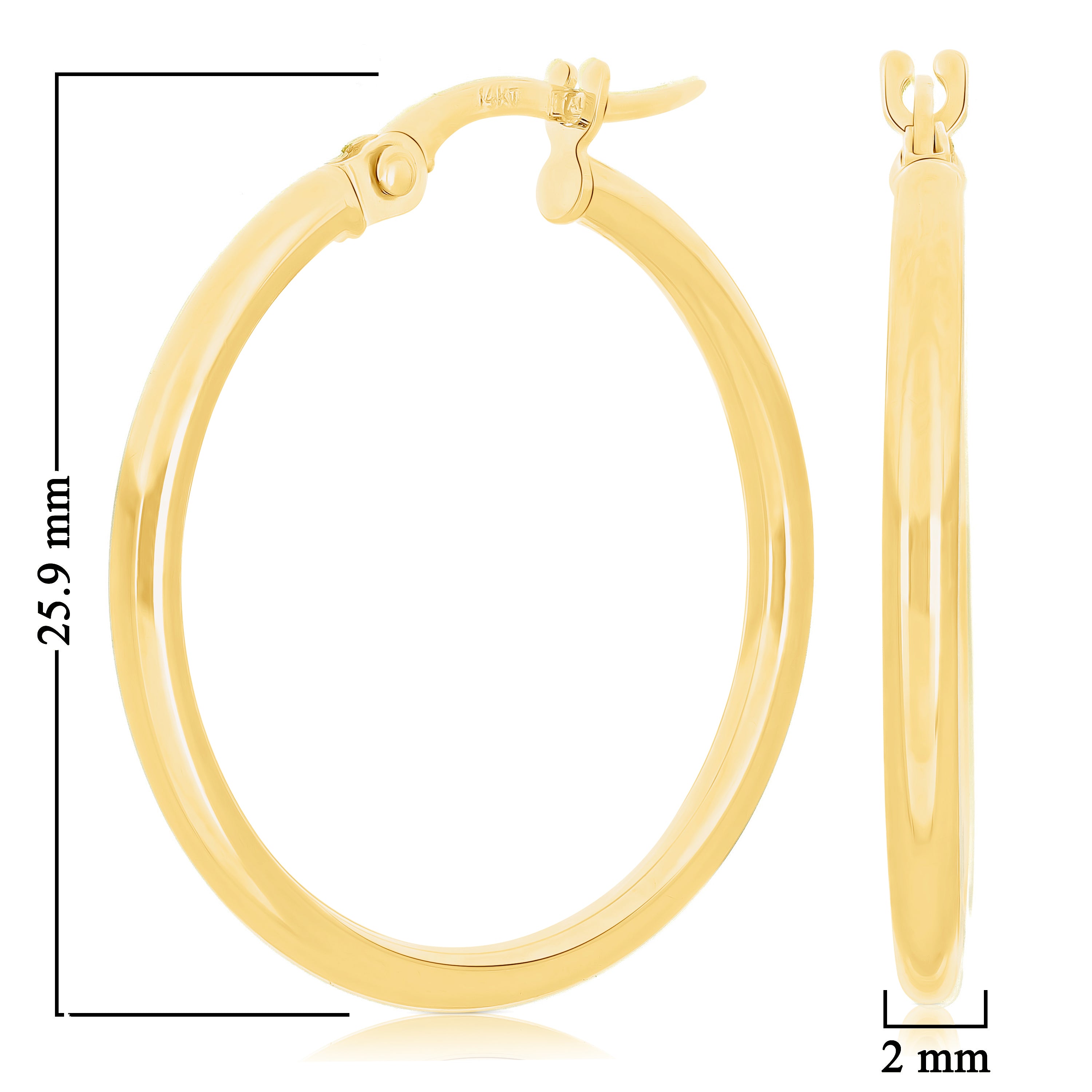 Italian 14k Yellow Gold High Polish 2mm 1" Diameter Round Hoop Earrings 1.3grams