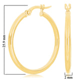 Italian 14k Yellow Gold High Polish 2mm 1" Diameter Round Hoop Earrings 1.3grams