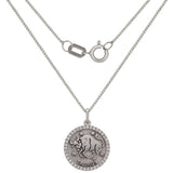 14k White Gold Diamond Zodiac Sign Taurus Pendant Necklace 18" - Taurus,White