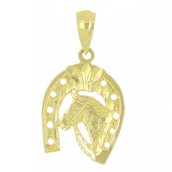 14k Yellow Gold Solid Horse Head Horse Shoe Charm Pendant 1.3 grams - Yellow