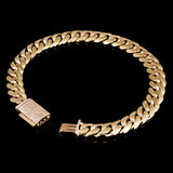 14k Yellow Gold Miami Cuban Chain Bracelet with Diamonds Box Clasp 9" 9.3mm 53g - 9.3mm 9" 53 grams