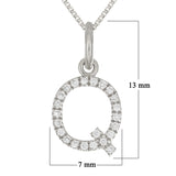 14k White Gold Diamond Initial Letter Q Charm Pendant Necklace 18" - Letter Q,White