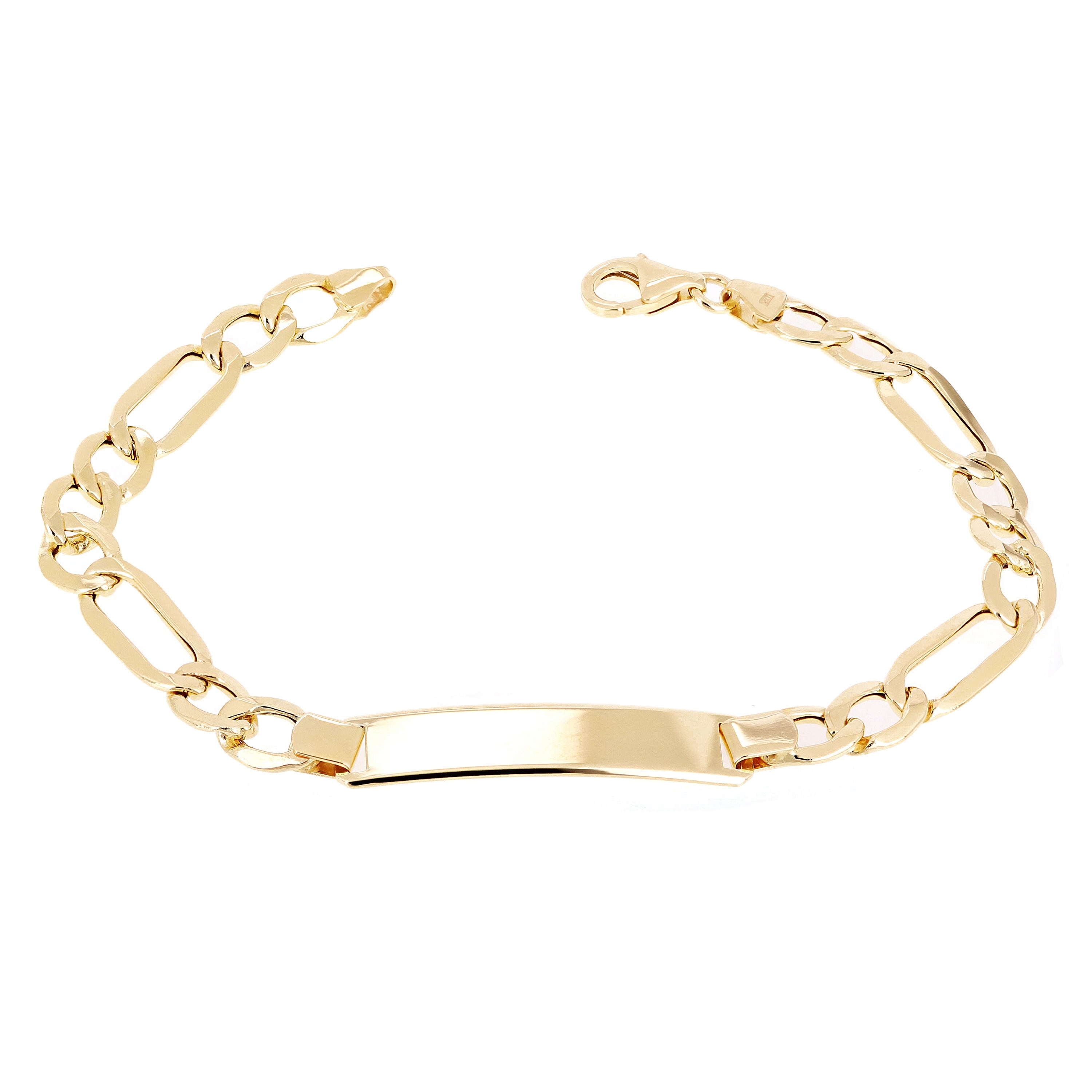 Italian 14k Yellow Gold Engravable Hollow Figaro ID Bracelet 8.25" 7.1mm 6.8 gram