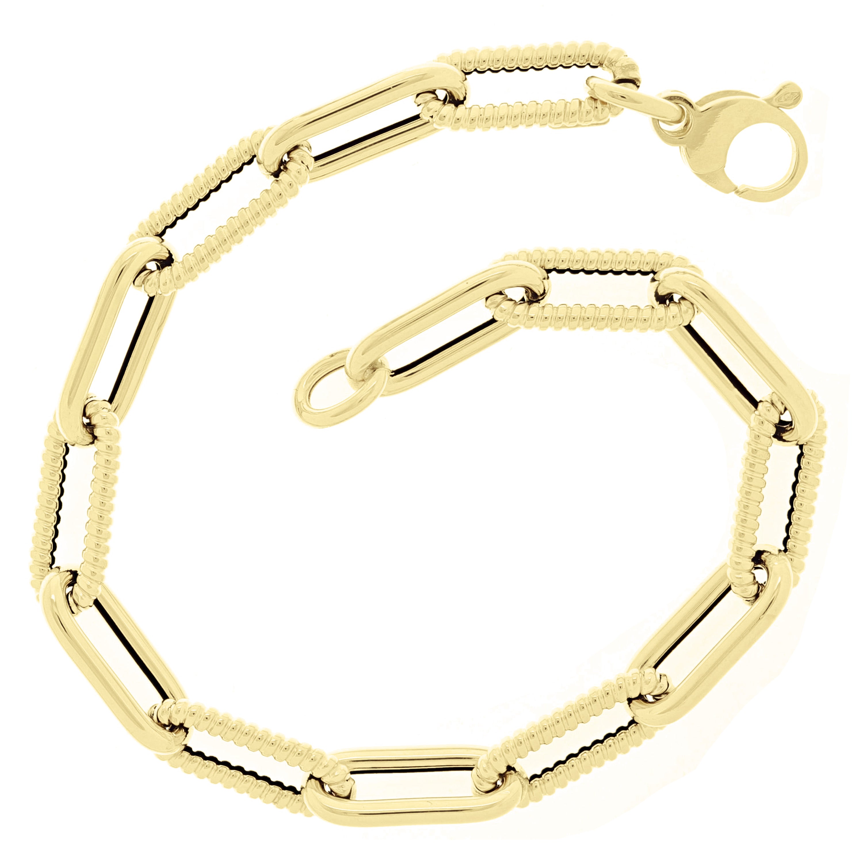 Italian 14k Yellow Gold Hollow Twisted Paper Clip Link Bracelet 8.25" 6.8mm 4.8g