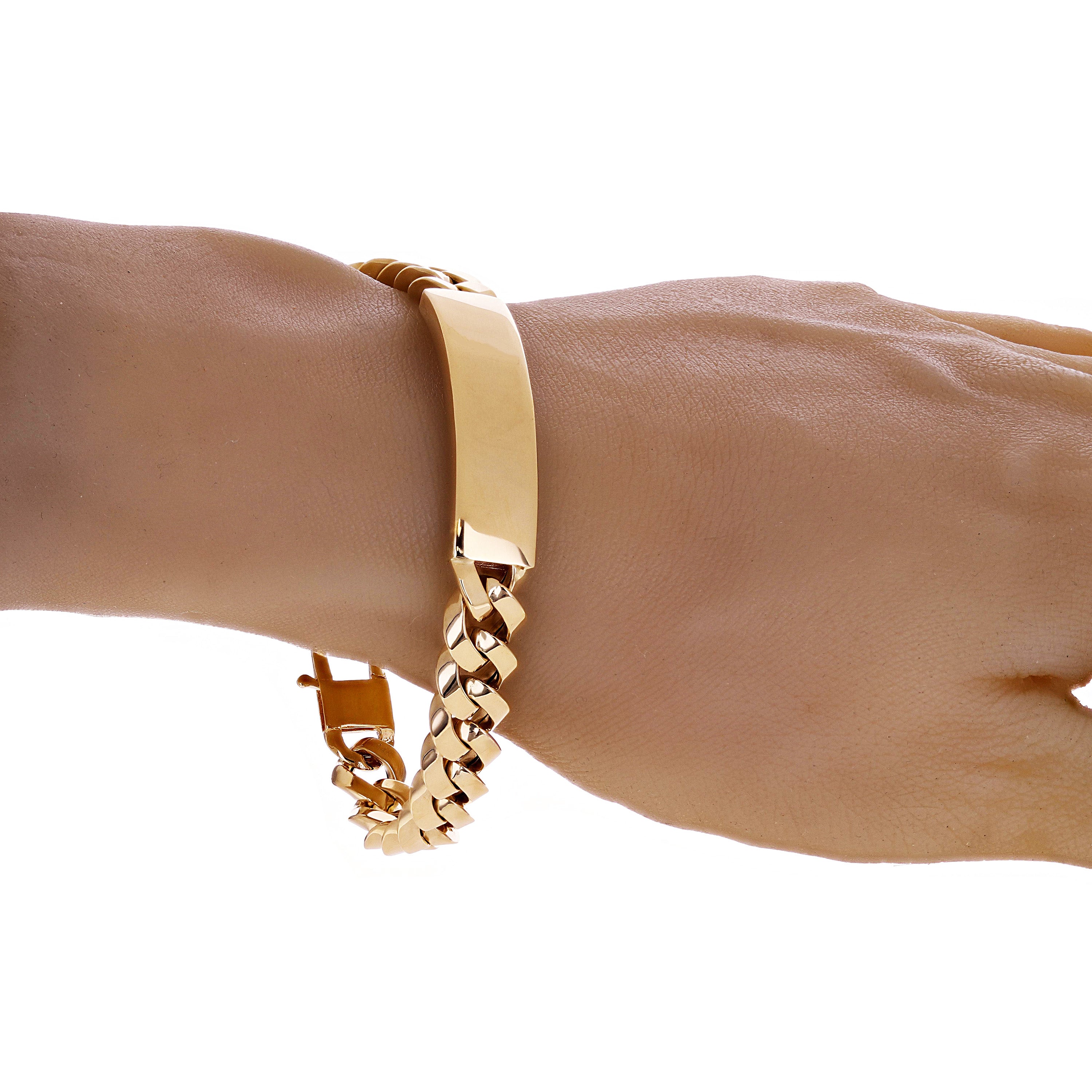 Italian 14k Yellow Gold Hollow Miami Cuban Link ID Bracelet 8.25" 10.2mm 18.5g