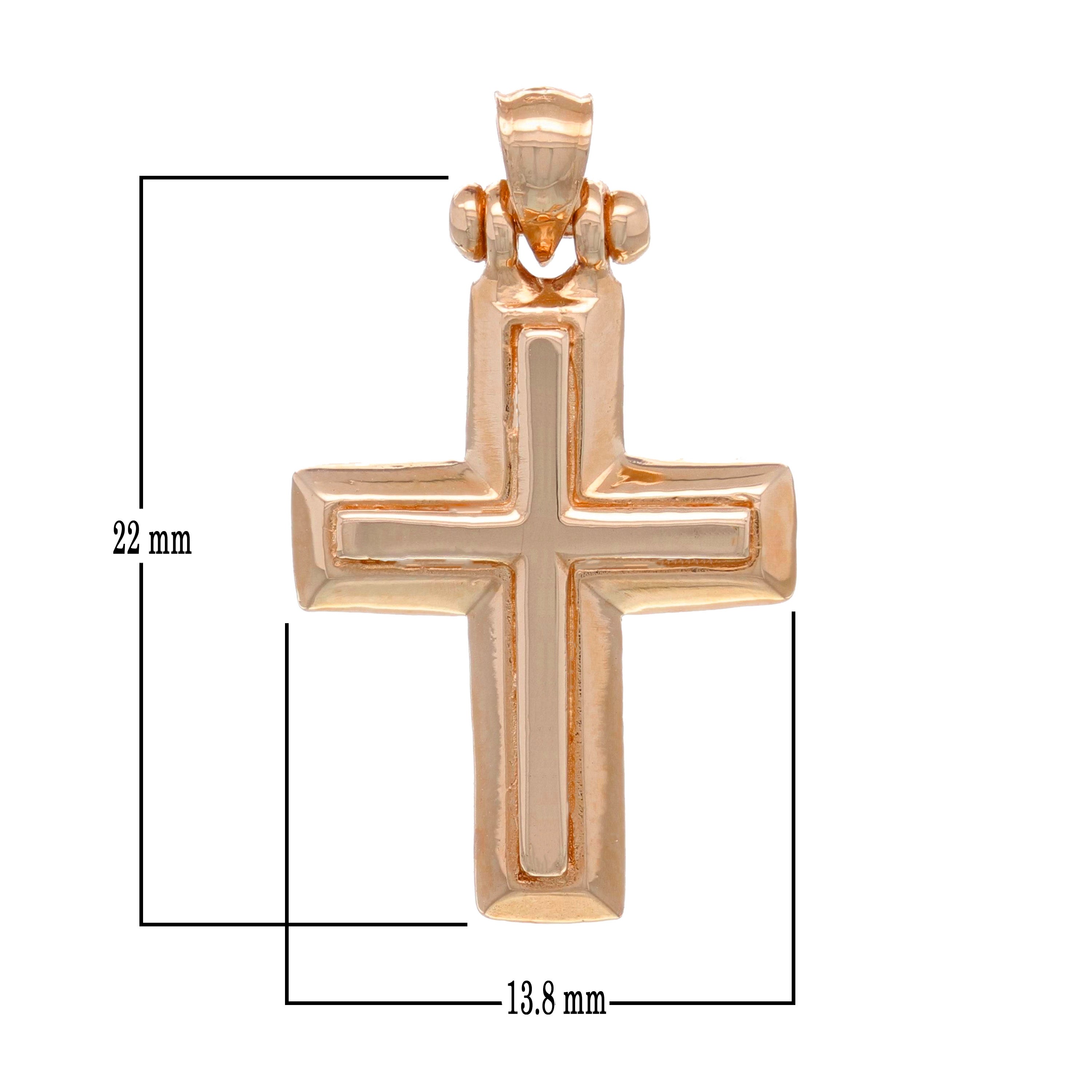 14k Rose Gold 3D Cross Religious Charm Pendant 1" 2.9 grams - Rose