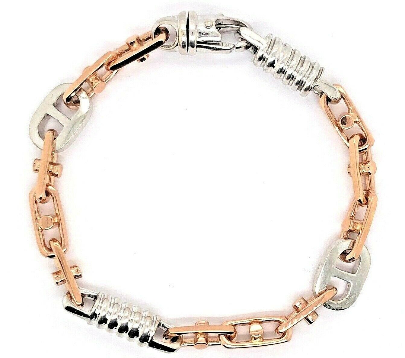 14k Two Tone Gold Handmade Fashion Link Bracelet 7.5" 7.5mm 27.5 grams