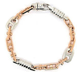14k Two Tone Gold Handmade Fashion Link Bracelet 7.5" 7.5mm 27.5 grams
