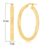 Italian 14k Yellow Gold Honeycomb Medium Hollow Oval Hoop Earrings 1.3"