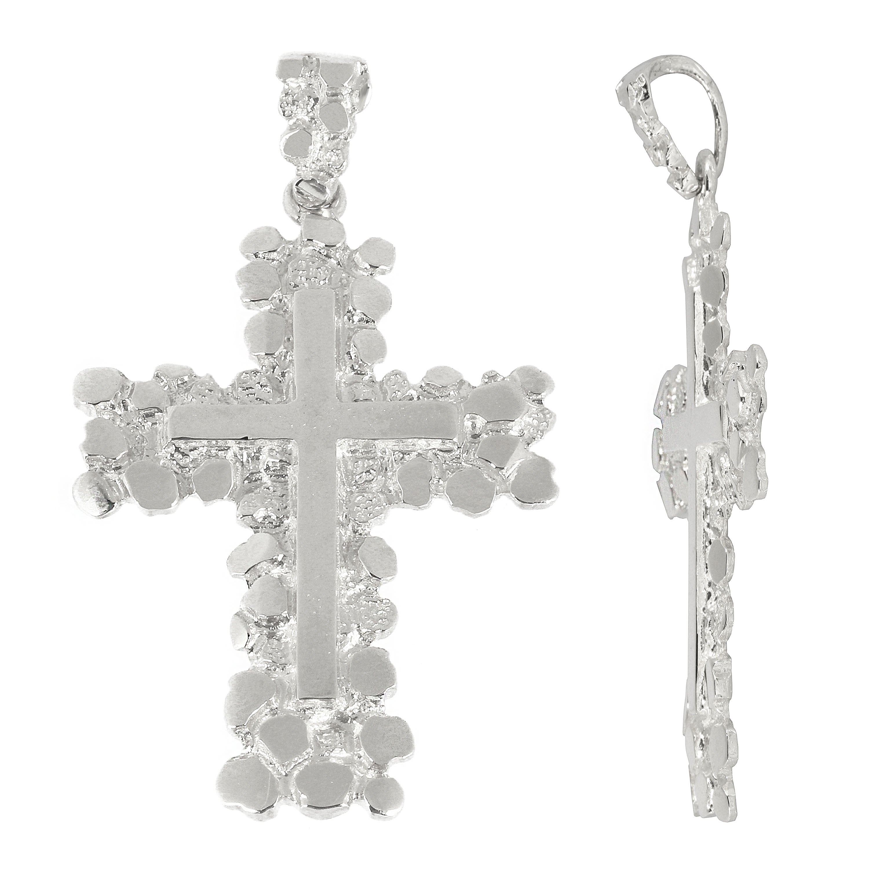 14k White Gold Diamond Cut Nugget Cross Pendant 2.3" 12 grams