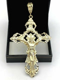 14k Yellow Gold Religious INRI Jesus Christ 3D Big Cross Pendant 4.25" 31.2grams - Yellow