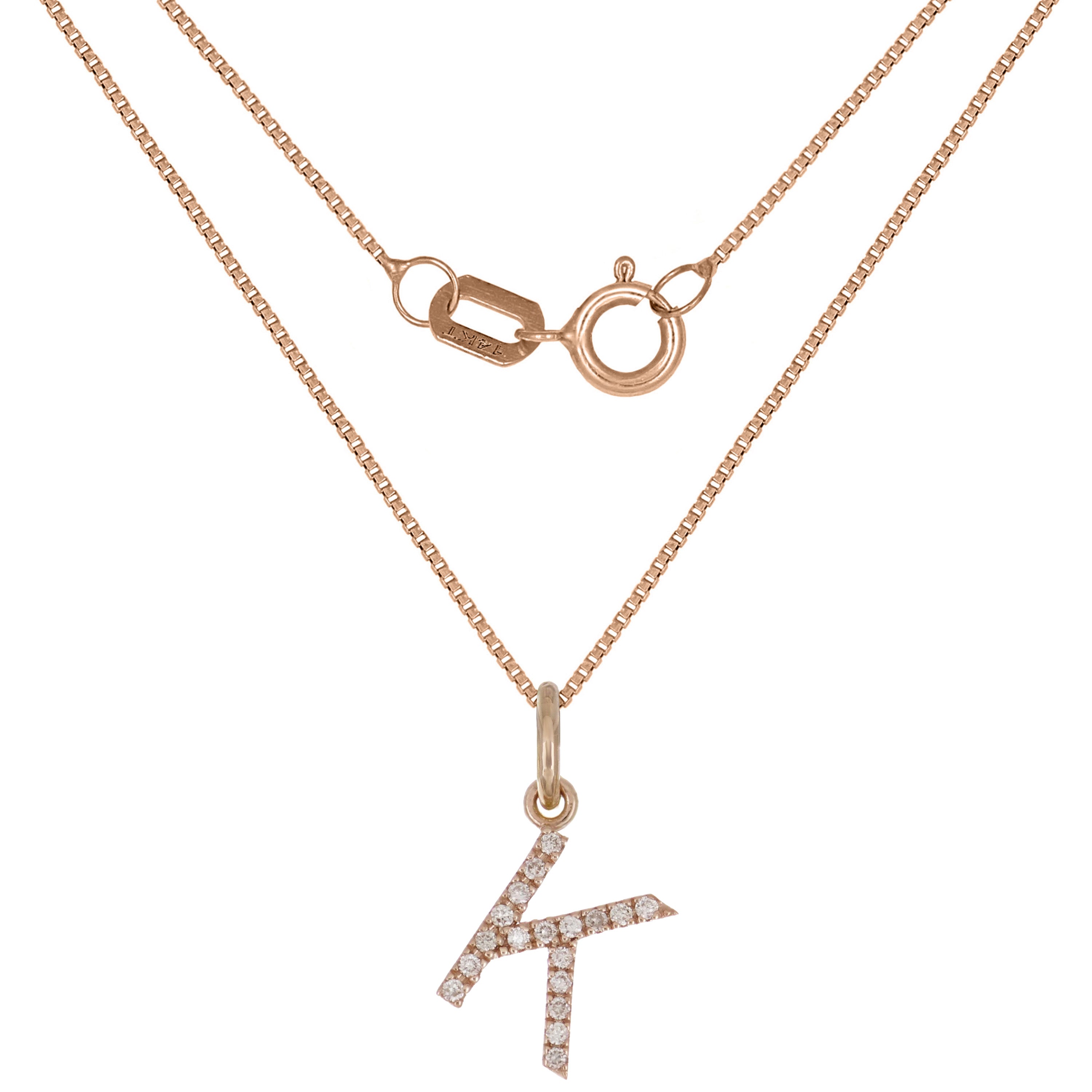 14k Rose Gold Diamond Initial Letter K Charm Pendant Necklace 18" - Letter K,Rose