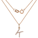 14k Rose Gold Diamond Initial Letter K Charm Pendant Necklace 18" - Letter K,Rose