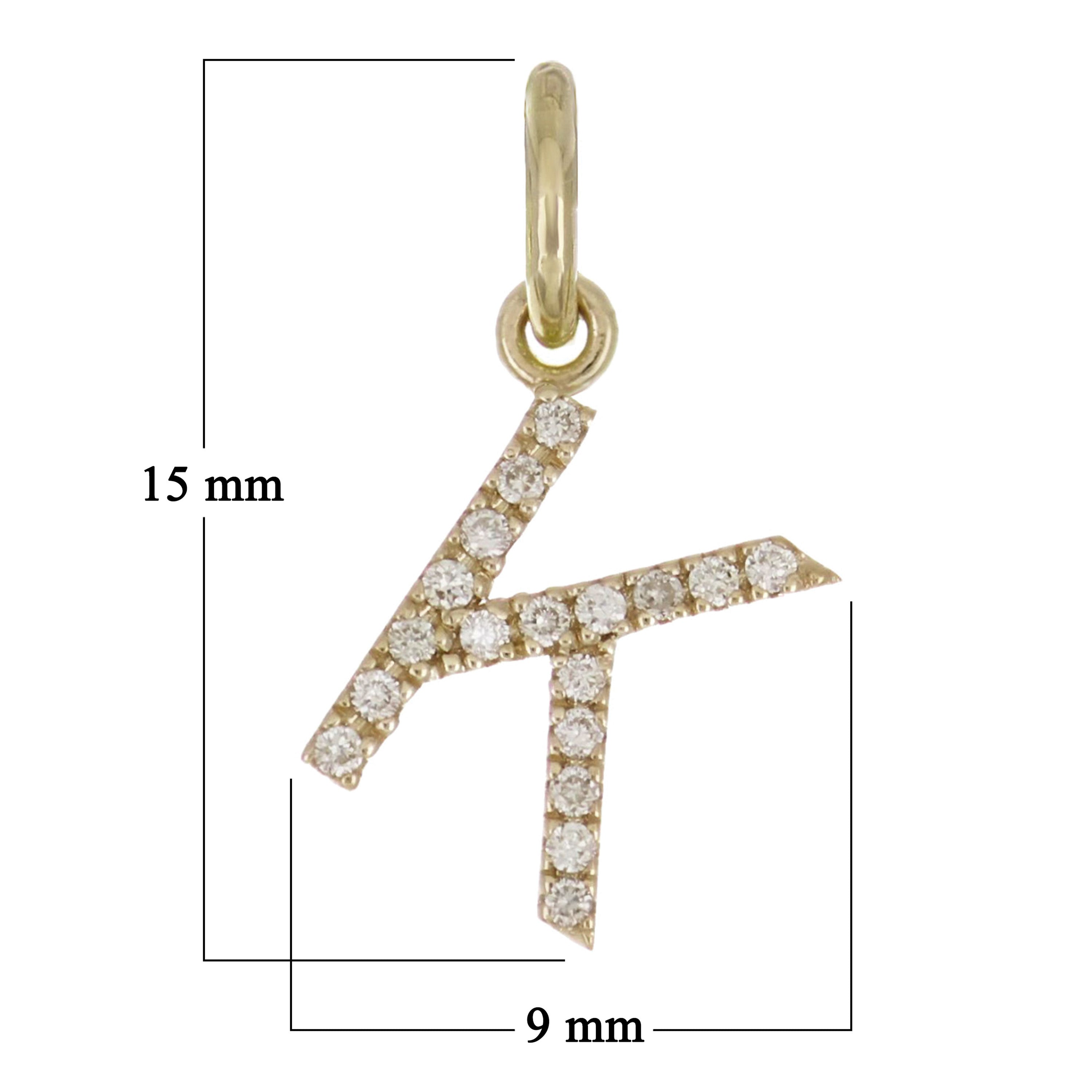 14k Yellow Gold Diamond Initial Letter K Charm Pendant - Letter K,Yellow