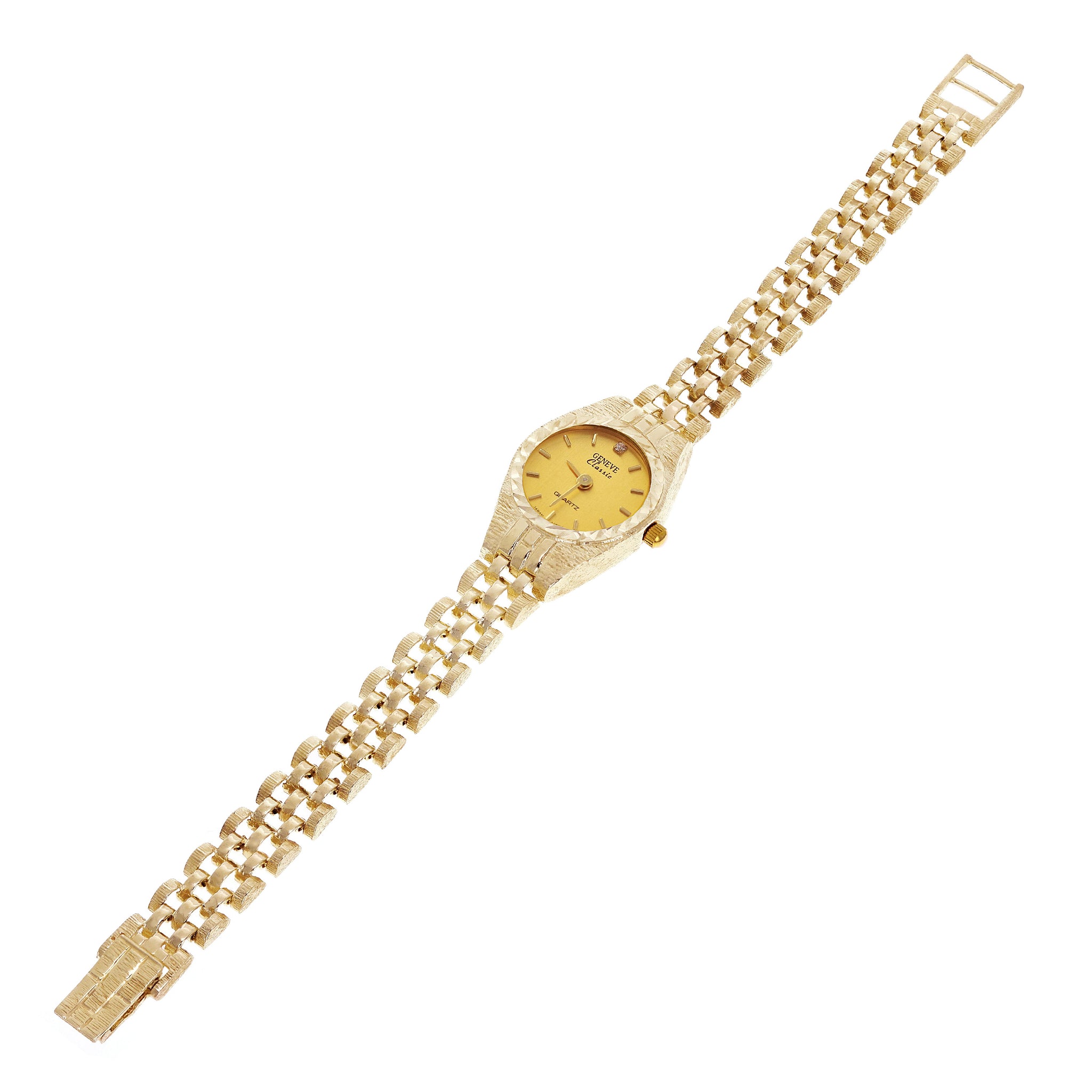 Women's 10k Yellow Gold Watch Link Geneve Diamond Wrist Watch 6-8