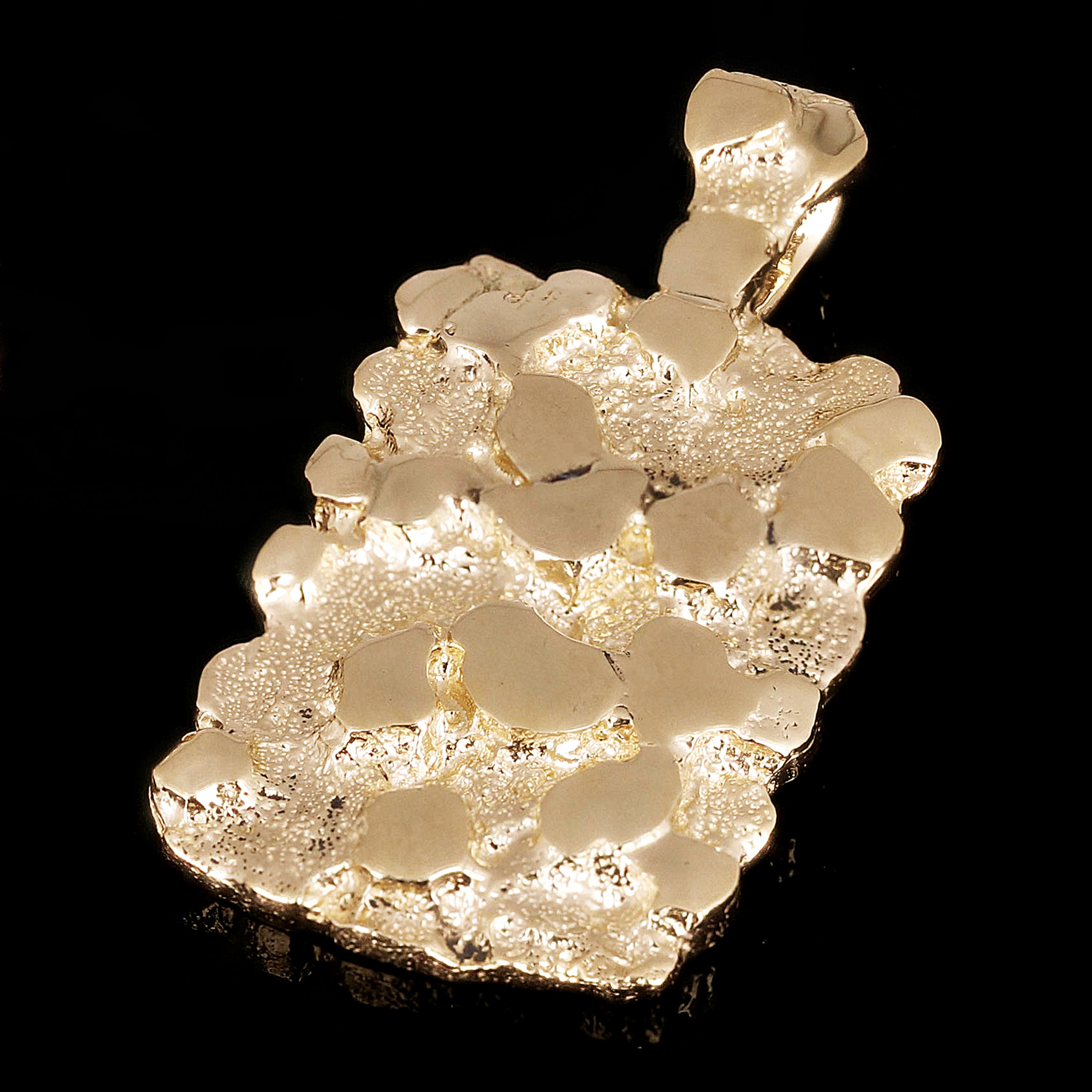 14k Yellow Gold Solid Chunky Rectangle Nugget Charm Pendant 1.6" 12.9 grams