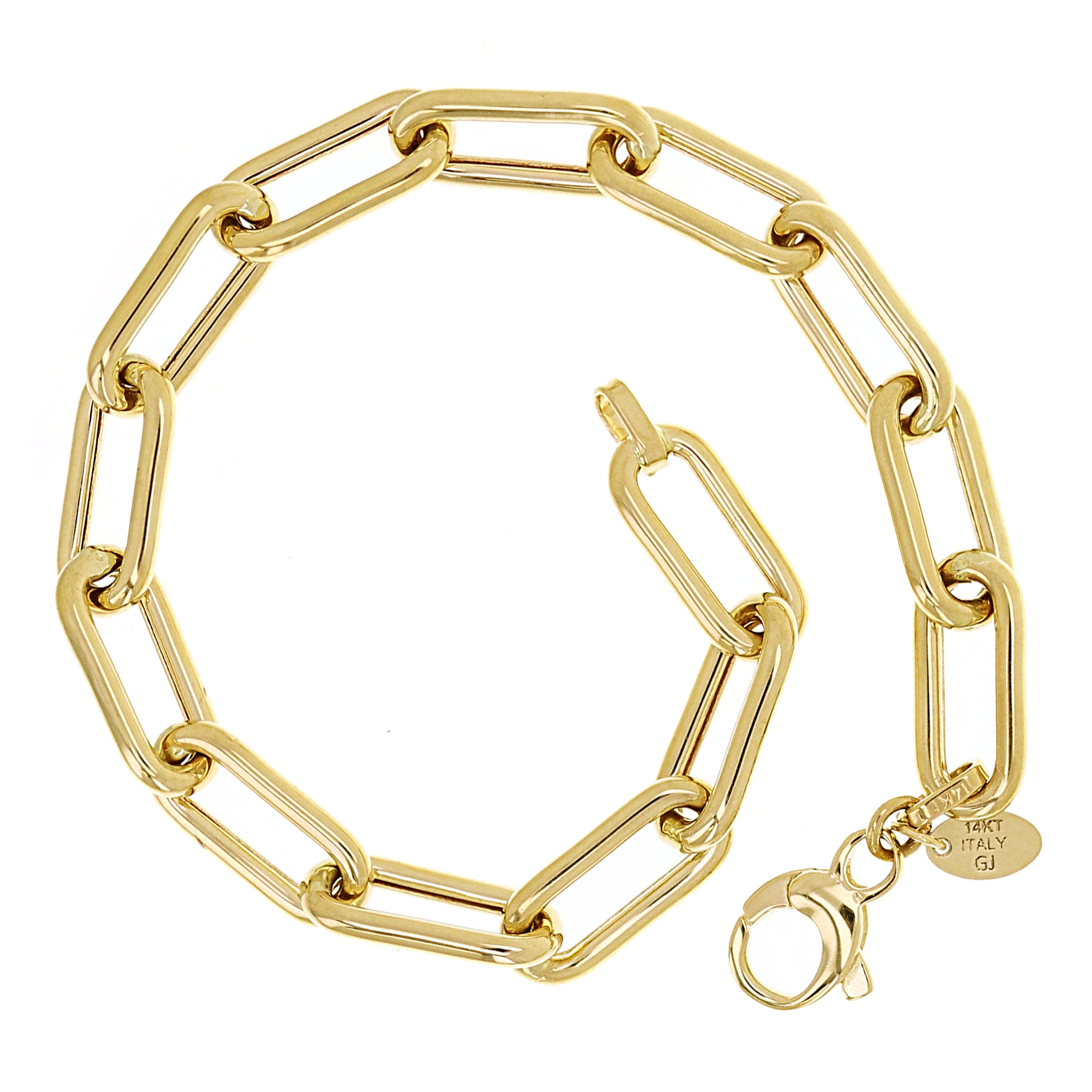 Italian 14k Yellow Gold Paper Clip Link Chain Bracelet 7.5" 7.2mm 8.6 grams