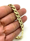 10k Yellow Gold Flat Cuban Curb Link Chain Bracelet 7" 9mm 13.2 grams - Yellow,7"