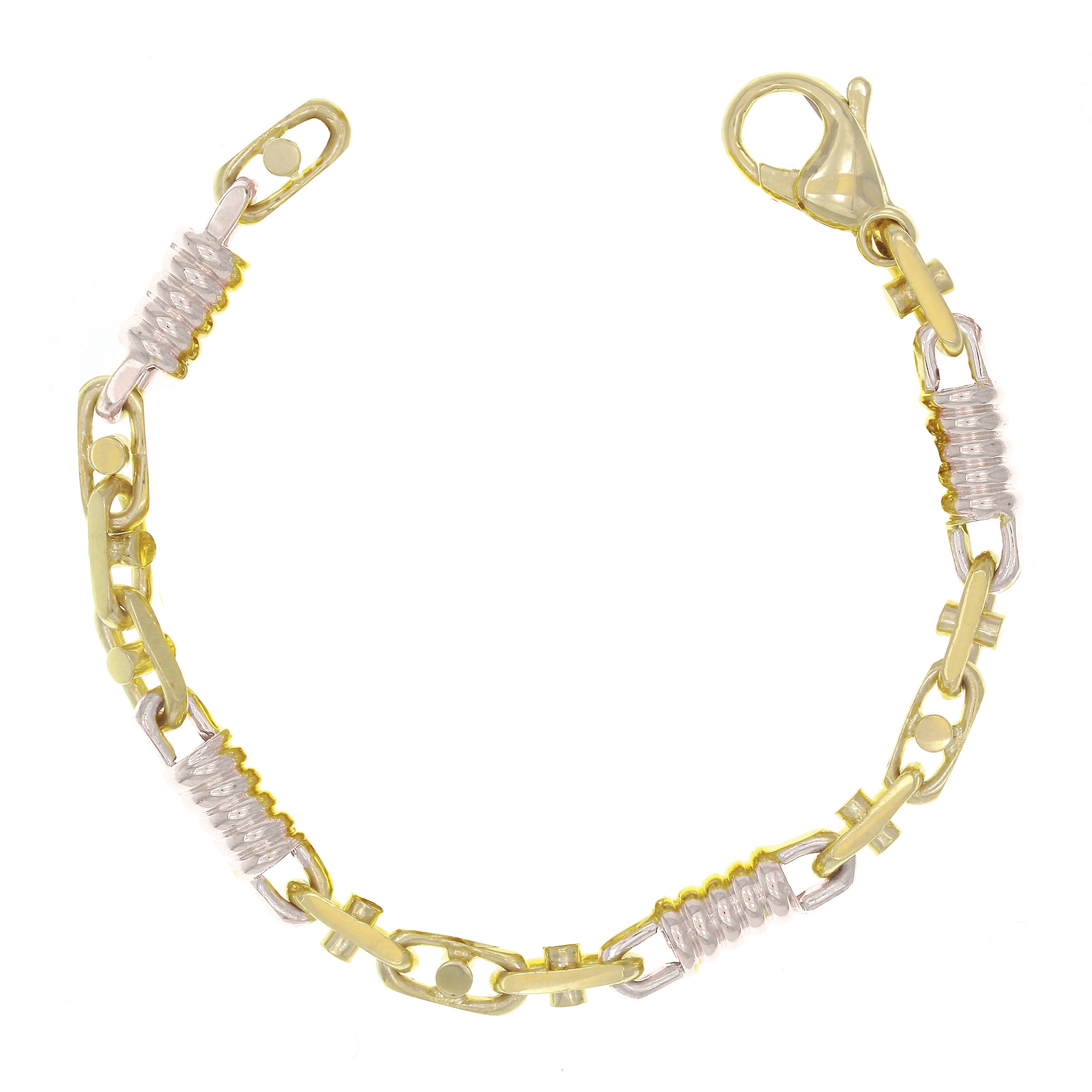 14k Yellow & White Gold Handmade Spring Barrel Link Bracelet 7" 5.3mm 15 grams - 7" 15 grams