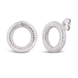 Italian 14k White Gold Diamond Cut Tubular Eternity Circle Stud Earrings