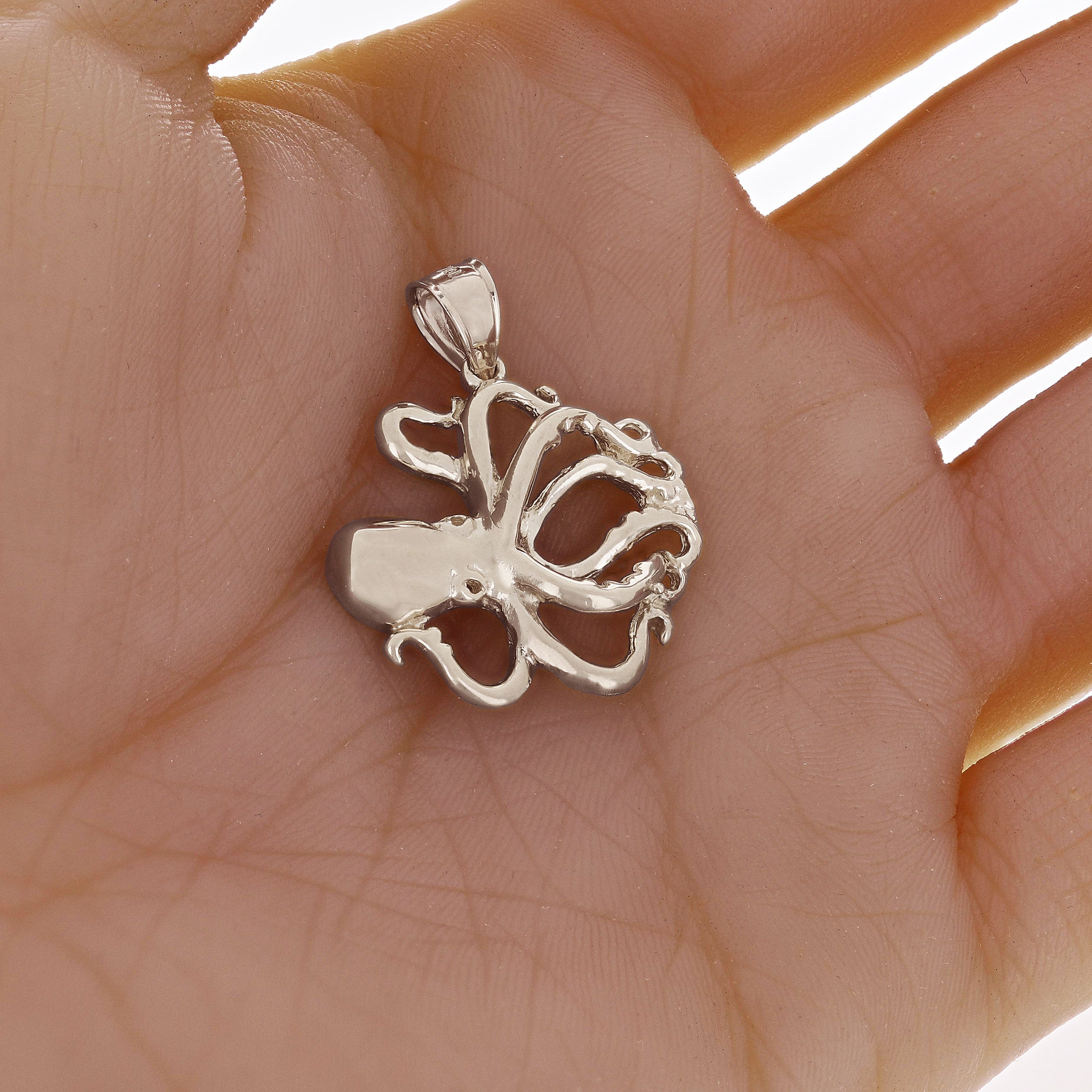 10k White Gold Octopus Charm Pendant 1.15" 4g - White