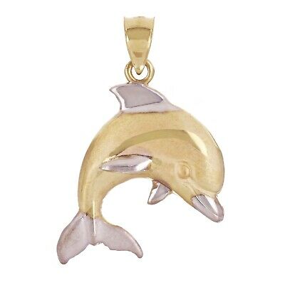 14k Two Tone Gold Jumping Dolphin Charm Pendant 1.13