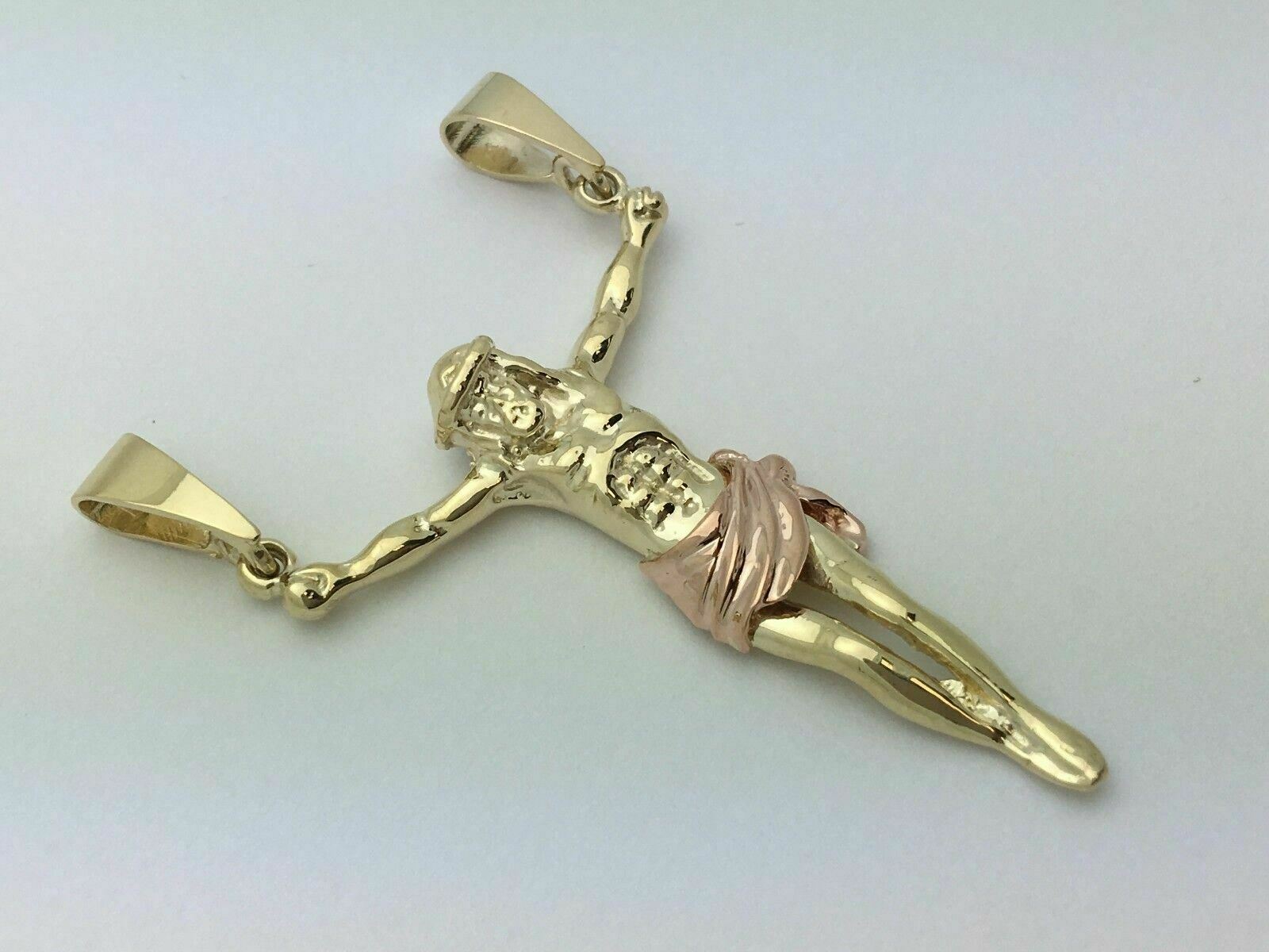 14k Two Tone Color Gold Solid Jesus Christ Religious Crucifix Charm Pendant 5.5g